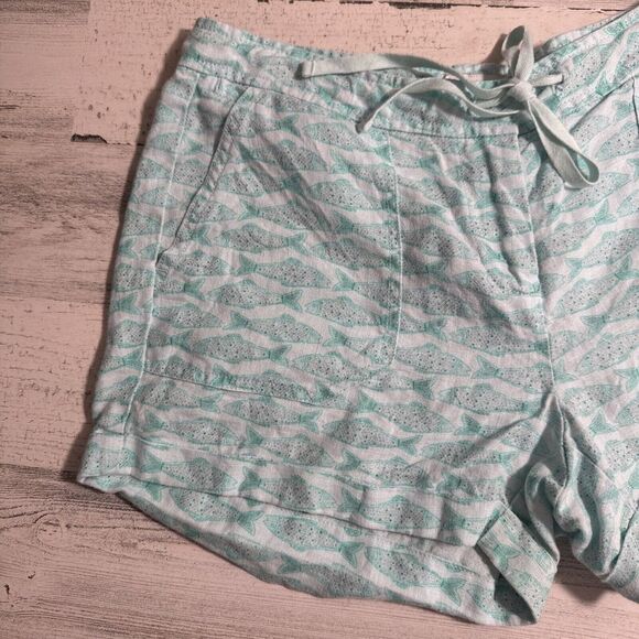 VINEYARD VINES Teal Blue Pigment Fish Print Linen Shorts Sz 2 Mint Green LN $88 - Picture 2 of 15